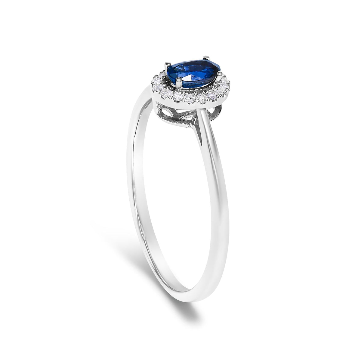 10K White Gold 5X3MM Oval Birthstone and Diamond Accent Halo Ring