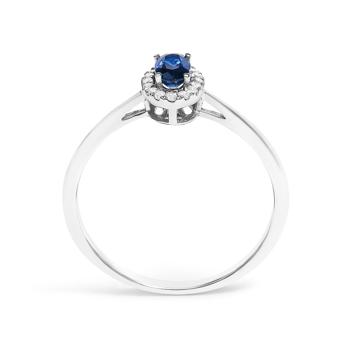 10K White Gold 5X3MM Oval Birthstone and Diamond Accent Halo Ring