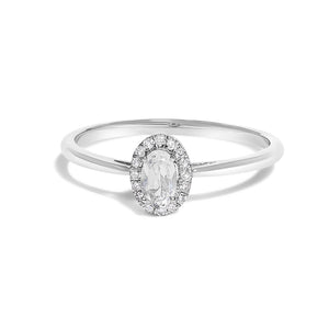 10K White Gold 5X3MM Oval Birthstone and Diamond Accent Halo Ring
