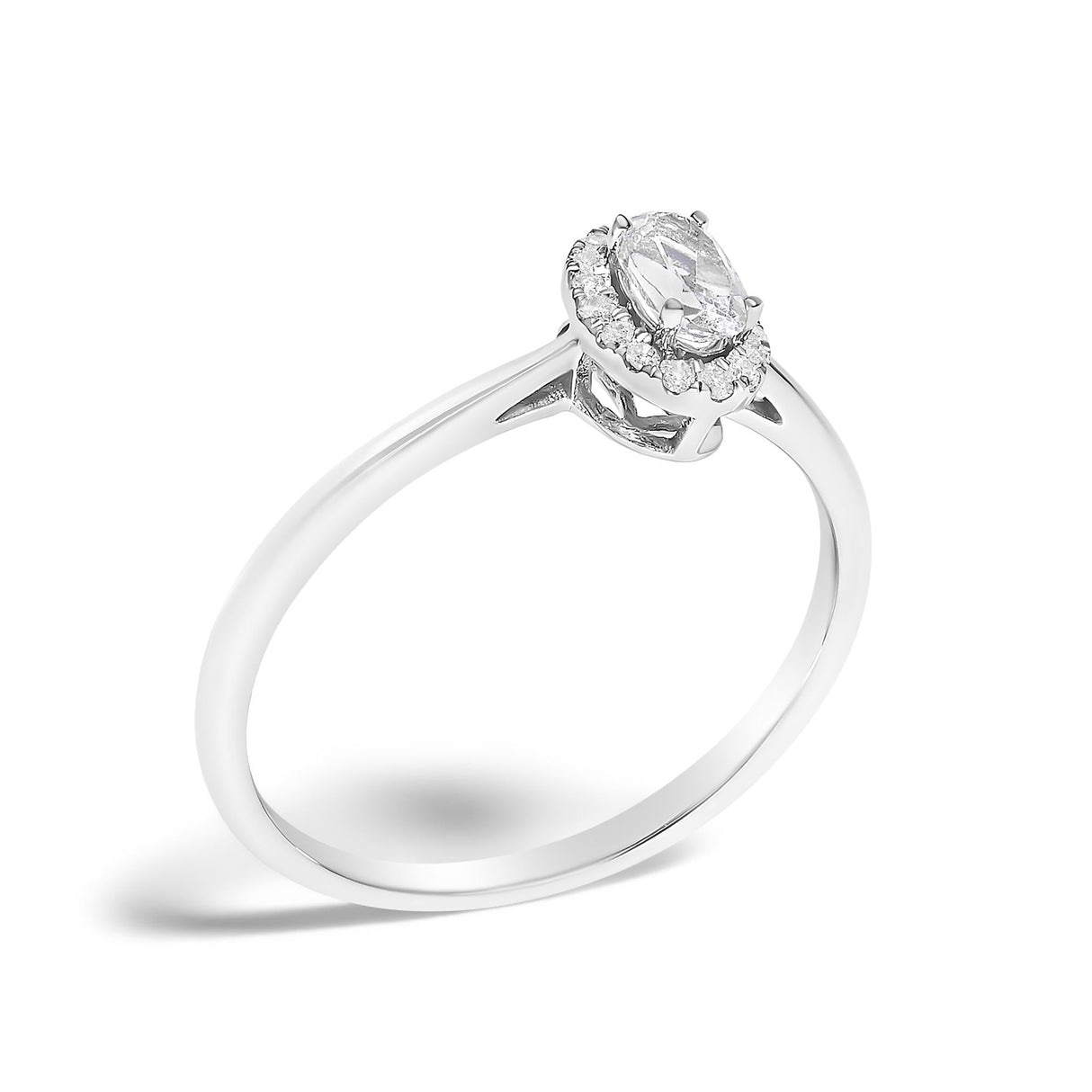 10K White Gold 5X3MM Oval Birthstone and Diamond Accent Halo Ring