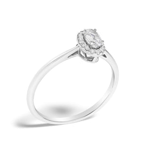 10K White Gold 5X3MM Oval Birthstone and Diamond Accent Halo Ring