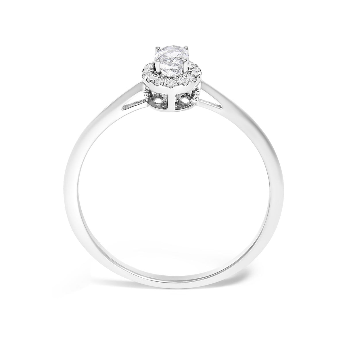 10K White Gold 5X3MM Oval Birthstone and Diamond Accent Halo Ring