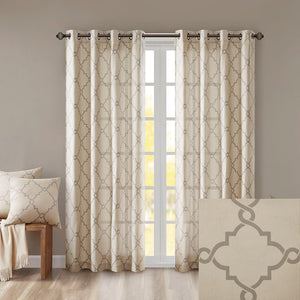 Fretwork Print Grommet Top Window Curtain Panel (One Panel)
