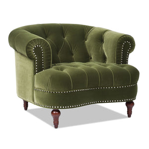 Victorian Tufted Upholstered Accent Chair with Nailhead Trim - Dark Red, Blue, or Pink