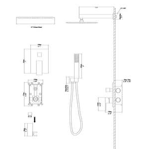 Dual Shower Head 10" Wall Mounted Shower System with Anti-Scald Valve - Black, Gold, or Gray