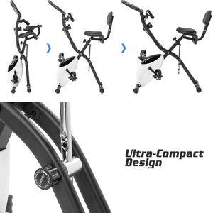 Exercise Bike Folding Stationary Bikes For Home With 16 Level Magnetic Resistance