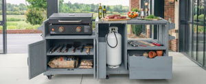 K&K 80.5' Outdoor Kitchen Island for Big Green Egg & Blackstone Griddle