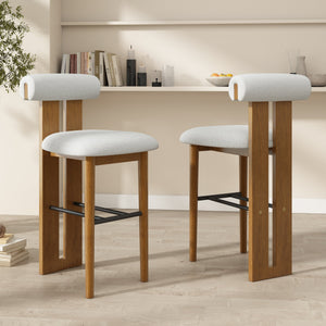 Renee Indoor Wooden Upholstered Barstool with Rubberwood Frame - Ivory or Walnut
