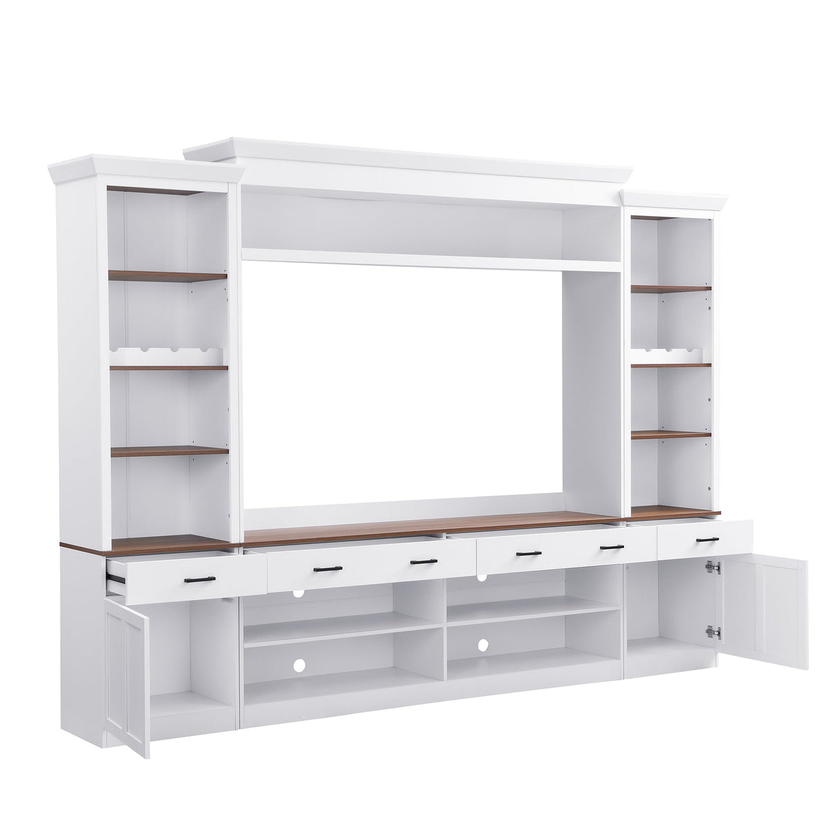 Farmhouse 4-Piece Entertainment Center with Bookshelf for TVs Up to 70"