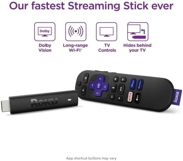 Roku Streaming Stick 4K Streaming Device 4K/HDR/Dolby Vision with Voice Remote with TV Controls