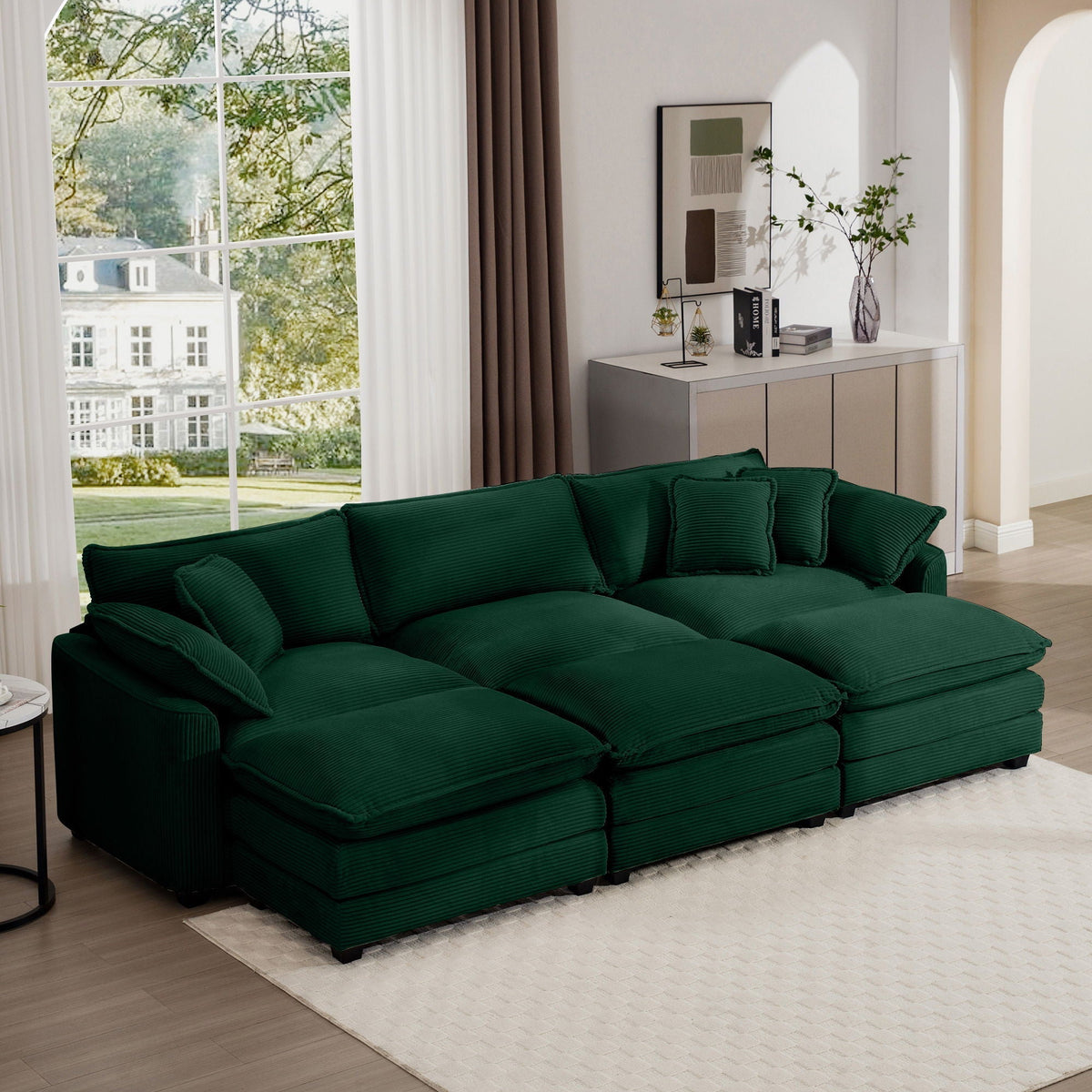 Modern Modular Cushion Sofa Set with Ottoman - Fabric, Multiple Colors