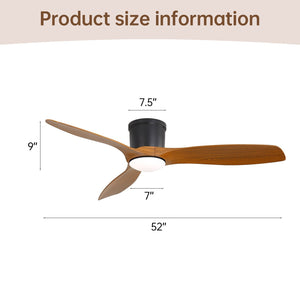 Smart Ceiling Fan With Remote Control, 3 Blades, Dimmable LED Light