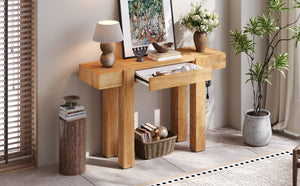 TREXM Rustic Minimalist Console Table with Hidden Drawer