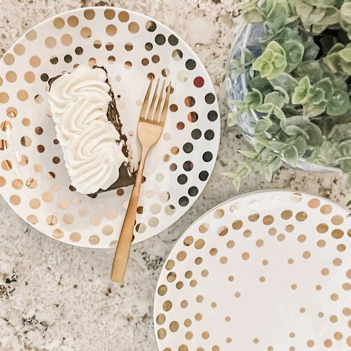 Echo 4 Piece Gold-Polka Dot Coupe Accent Plate Set