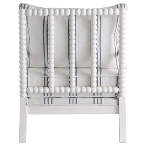 White and Navy Upholstered Stripe Accent Chair with Linen-Like Fabric