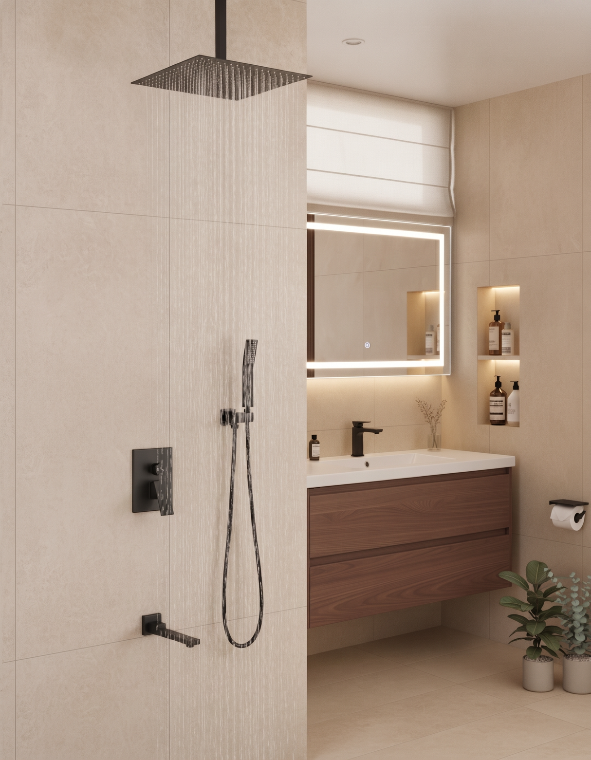 Shower System with Tub Spout and 12 Inch Shower Head