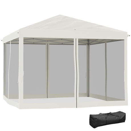 10' x 10' pop up canopy tent with netting, instant gazebo, ez up screen house room with carry bag, height adjustable beige