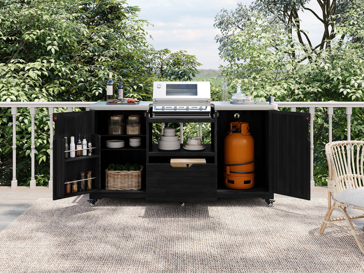 K&K 66.5' Outdoor Kitchen Island for Big Green Egg Grills