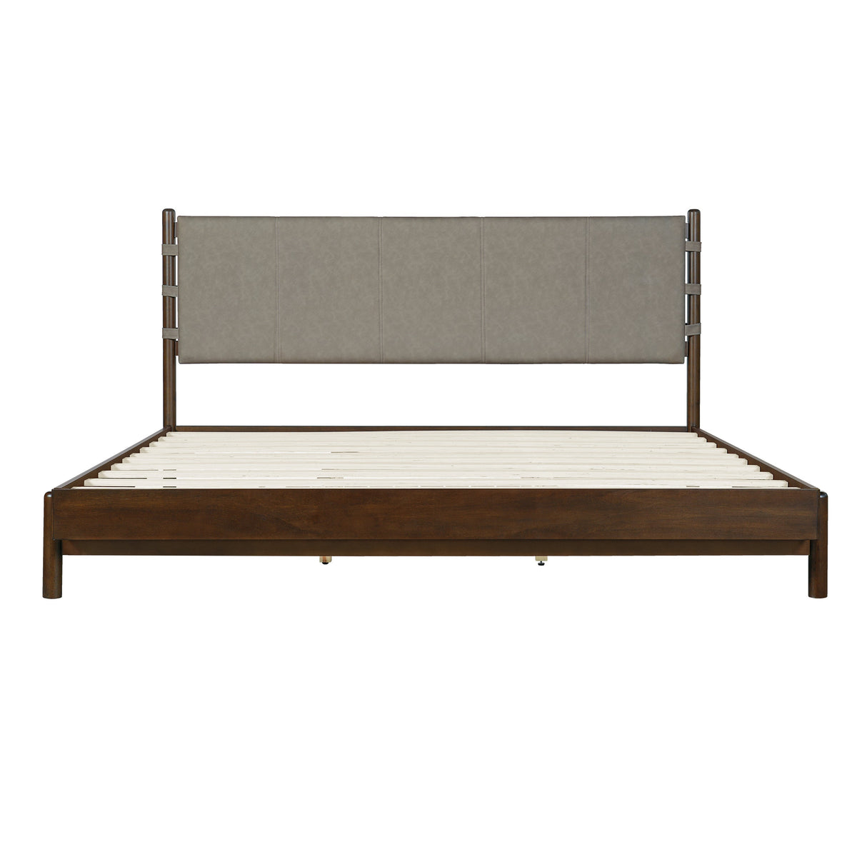 Premium Rubber Wood Platform Bed Frame King Size with Light Grey Headboard