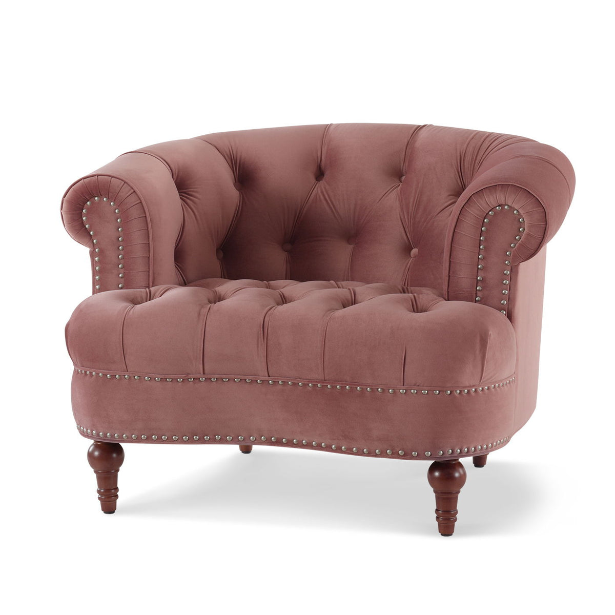 Victorian Tufted Upholstered Accent Chair with Nailhead Trim - Dark Red, Blue, or Pink