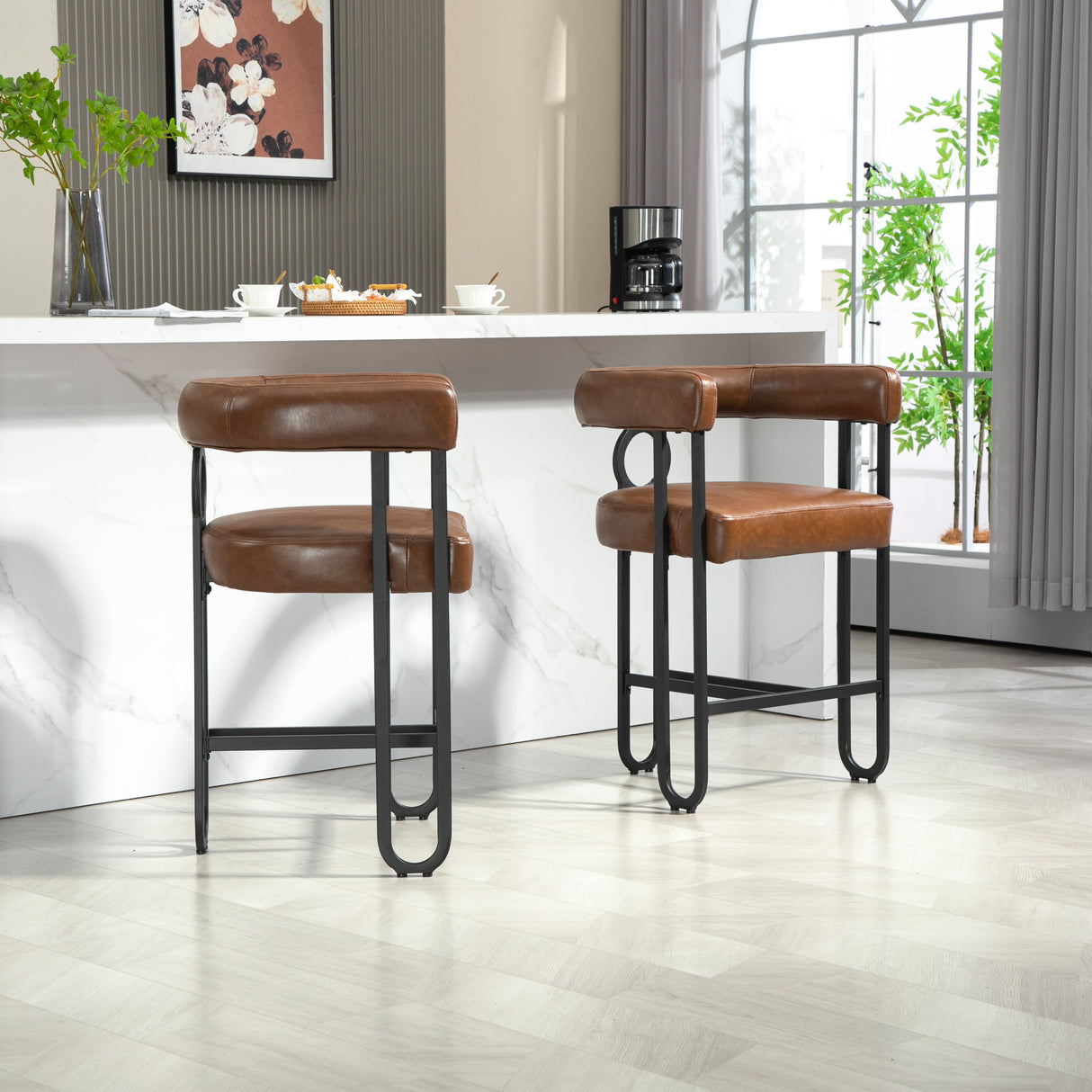 Household bar stools set of 2, modern upholstered with back