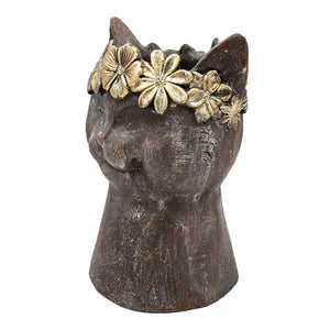 8.5x7.7x12.4" Magnesium Cat Statue Planter with Textured Finish