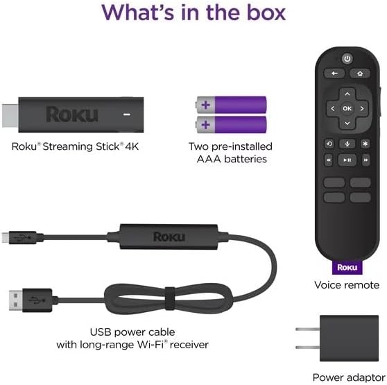 Roku Streaming Stick 4K Streaming Device 4K/HDR/Dolby Vision with Voice Remote with TV Controls