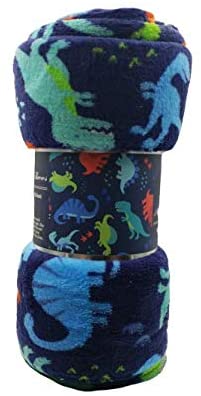 Boy's and girl's set of 2 plush fleece throw blanket (50" x 60") - dinos and unicorns
