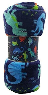 Boy's and girl's set of 2 plush fleece throw blanket (50" x 60") - dinos and unicorns