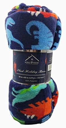 Boy's and girl's set of 2 plush fleece throw blanket (50" x 60") - dinos and unicorns