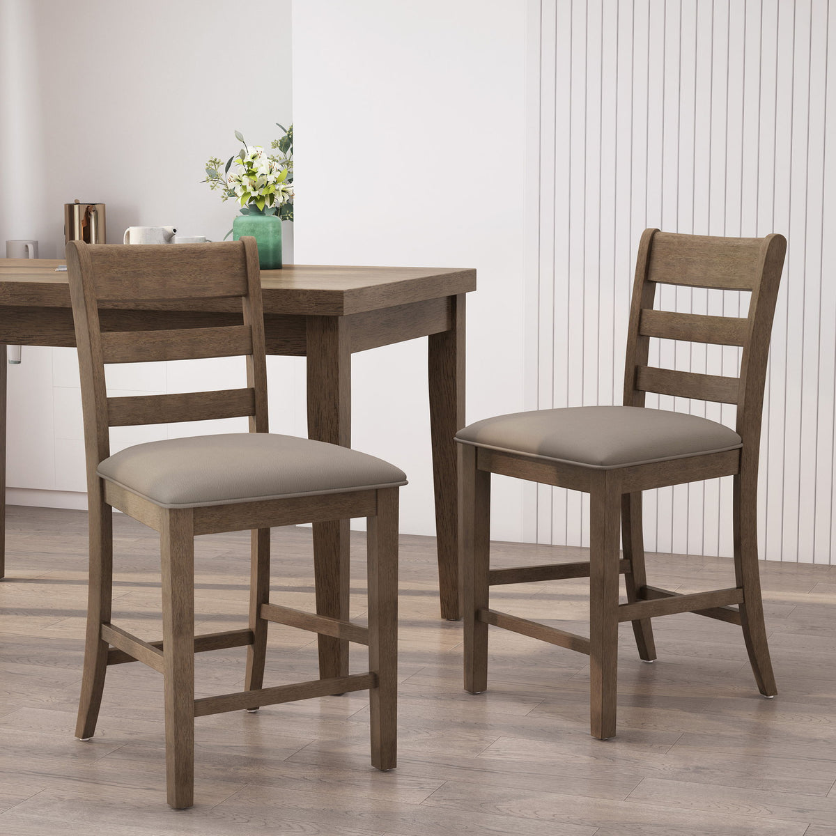 Farmhouse Upholstered Wood Counter Stools with Full Back - Black or Dark Brown