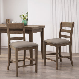 Farmhouse Upholstered Wood Counter Stools with Full Back - Black or Dark Brown