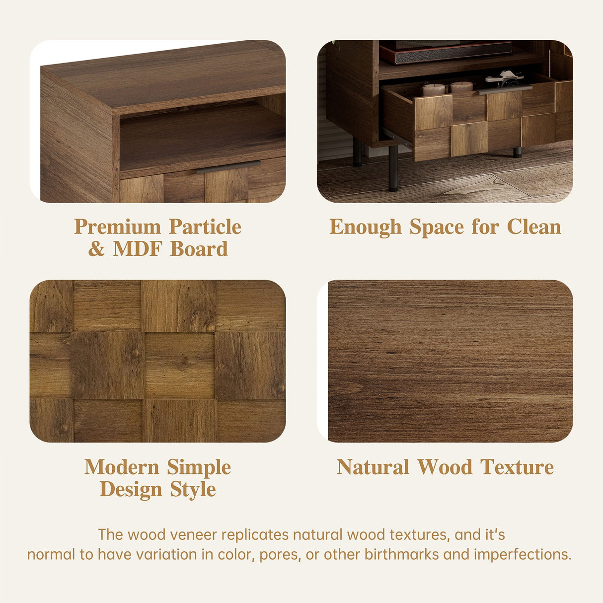 TV Stand With 2 Drawers, Media Console Table For TVs Up To 85'' - Natural