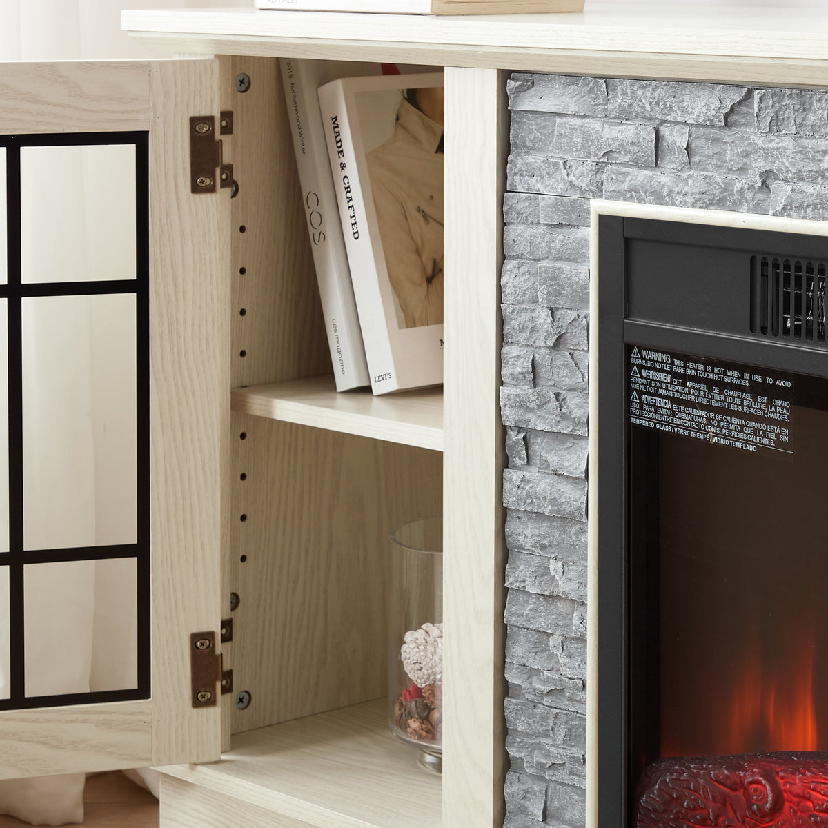 58" Modern TV Stand with Electric Fireplace and Storage