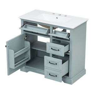 36" Bathroom Vanity With Sink, 2 Tip Out Drawers, Soft Close Hinges