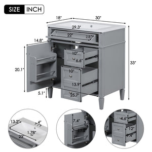 Bathroom Vanity With Top Sink, Storage Cabinet, 2 Drawers, Tip Out Drawer
