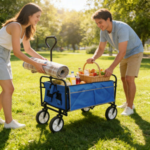 Folding Wagon Garden Shopping Beach Cart (Blue)