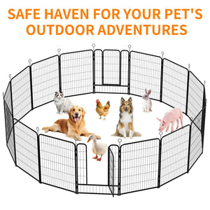 Dog Playpen, 16 Panels Pet Exercise Pen with Anti-Skid Base - Black