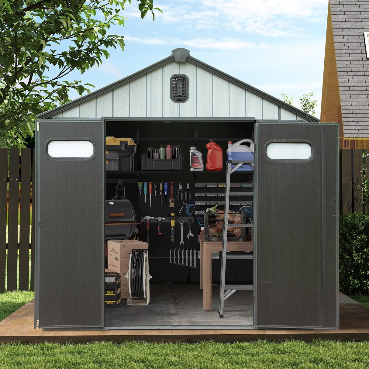 8x8FT Resin Outdoor Storage Shed with Lockable Door