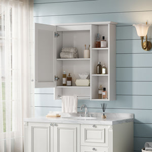 Modern 3 In 1 Bathroom Mirror Cabinet With Adjustable Shelf & Towel Bar