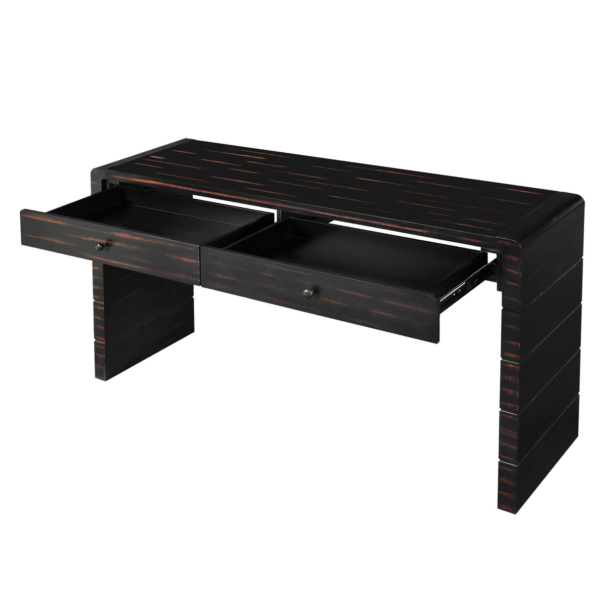 Curved Console Table with StorageDistressed Black