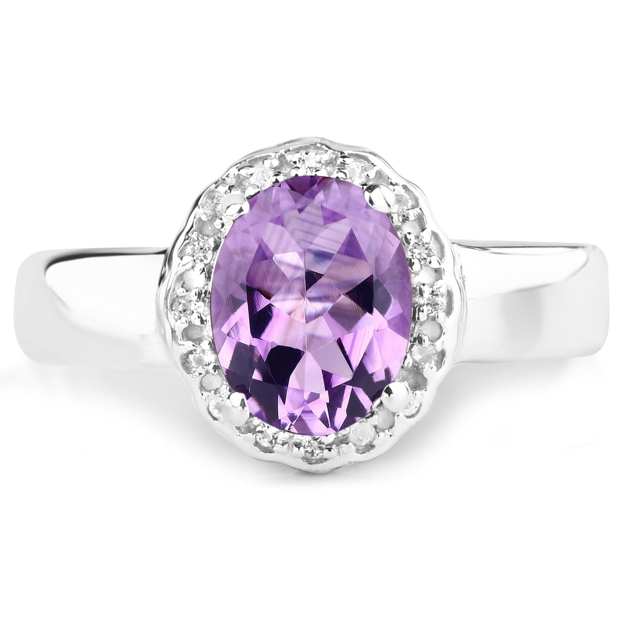 1.68 Carat Genuine  Amethyst and White Topaz .925 Sterling Silver Ring