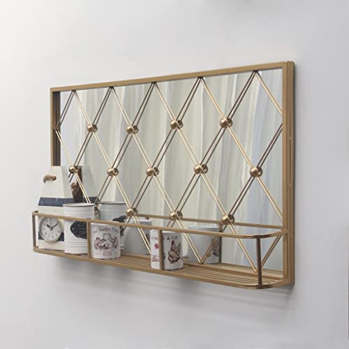 Large-Decortive-Bathroom-Mirror-with-Metal-Shelf-in-Shining-Gold-Finish,Windowpane-Mirror-with-Shelf-for-Living-Room,35.37-x-4.75-x-19.6-inches-Mirrors