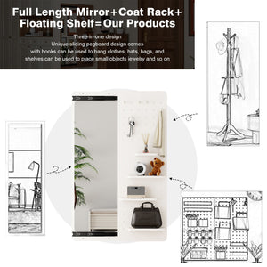 Wall Mounted Full Length Mirror With Shelf And Hook
