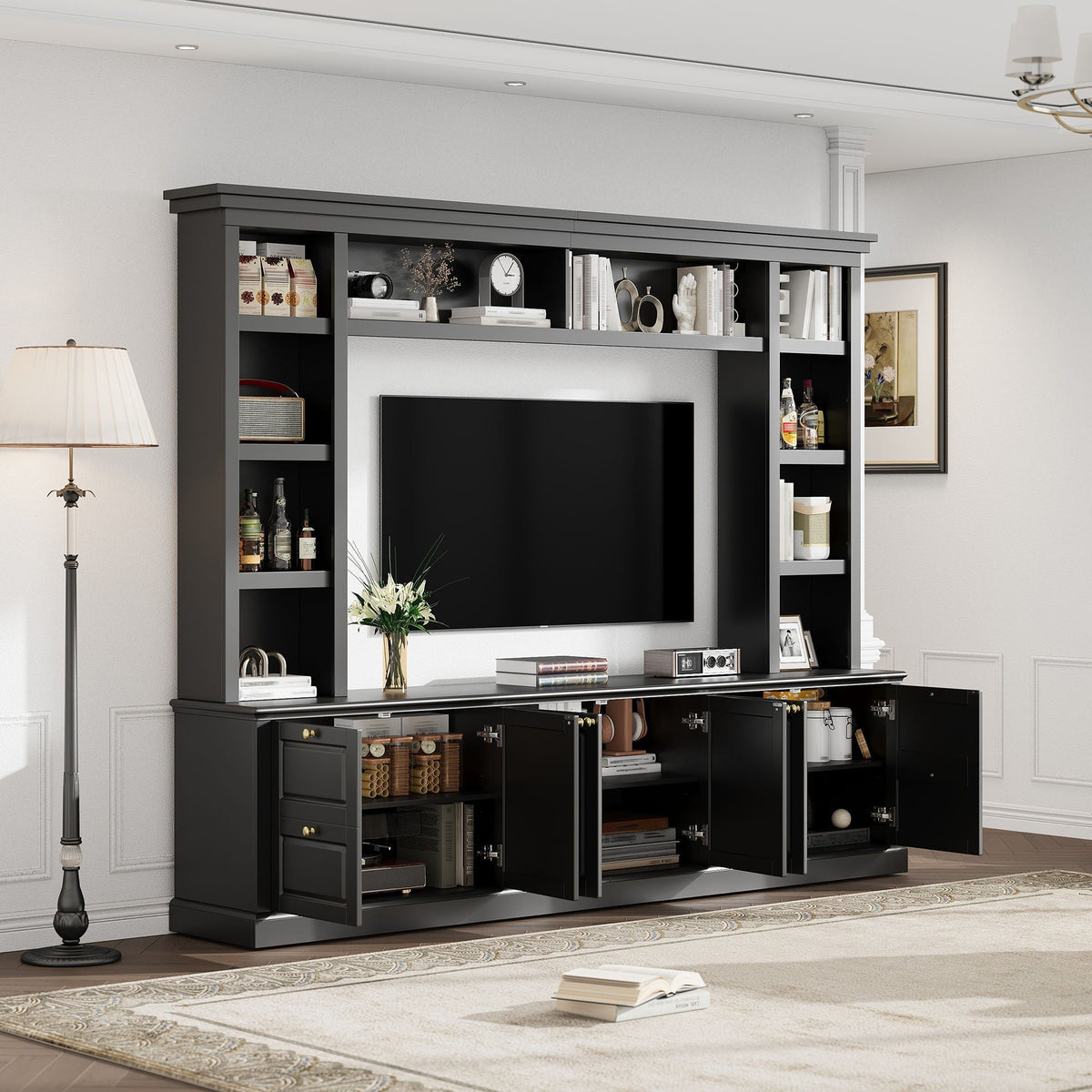 All-In-One TV Stand With Bookcase for TVs Up to 70 Inches - Black or White