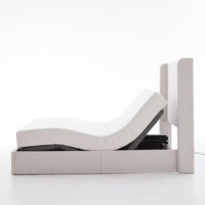 Caron Upholstered Wingback Bed with Adjustable Base Bundle Set, Queen Size