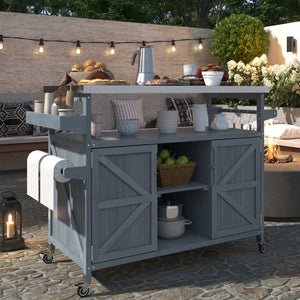 K&K Outdoor Kitchen Island, Rolling Bar Cart & Storage Cabinet