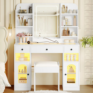 43.2" Vanity Desk with LED Mirror and Lights