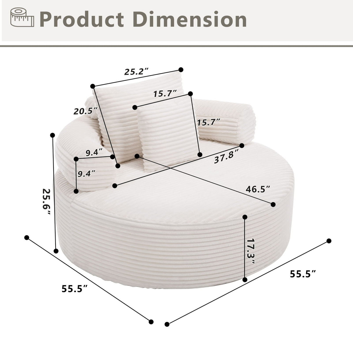 Round Sofa Bed With 3 Pillows For Living Room