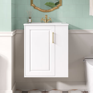 Wall Mounted Bathroom Cabinet with Side Shelf and Sink - White